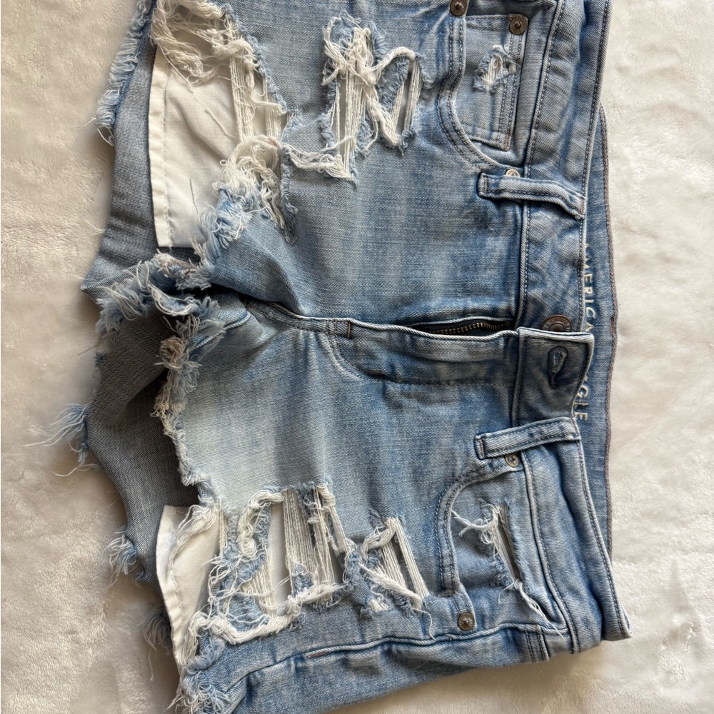 Distressed Light Blue Denim Shorts